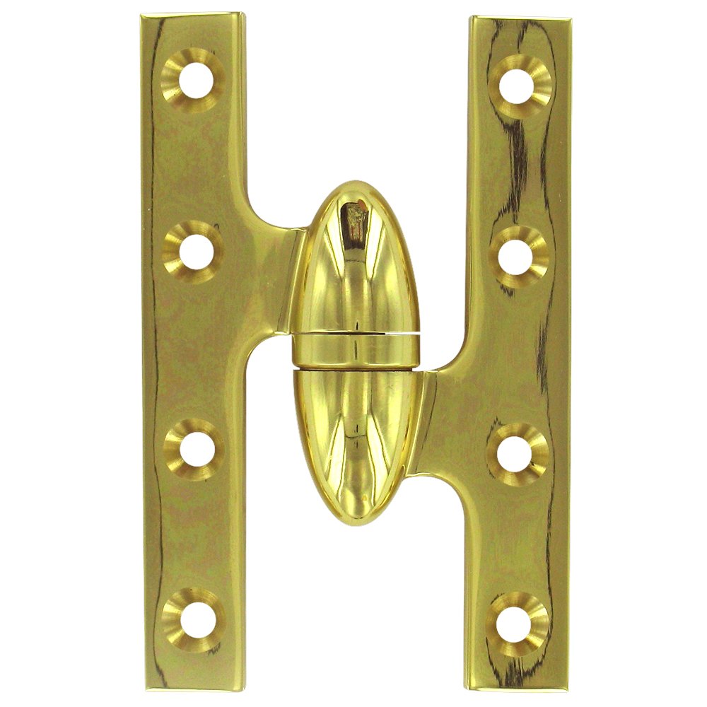 Deltana Solid Brass 5" x 3 1/4" Right Handed Olive Knuckle Door Hinge (Sold Individually) in Polished Brass
