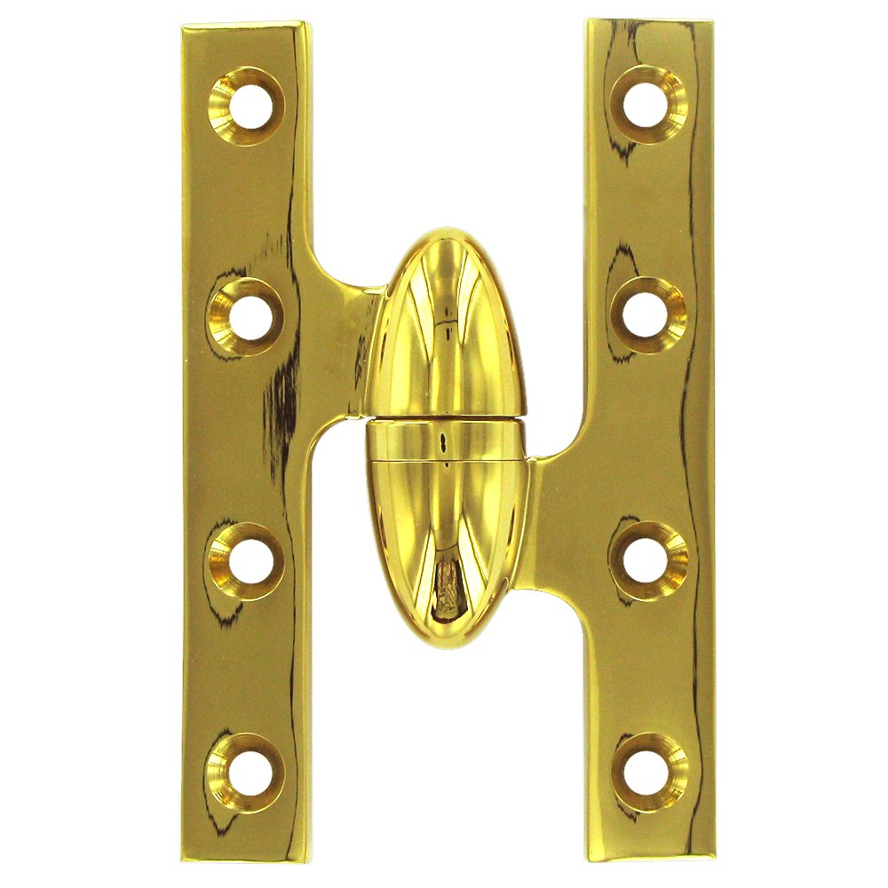 Deltana Solid Brass 5" x 3 1/4" Right Handed Olive Knuckle Door Hinge (Sold Individually) in PVD Brass