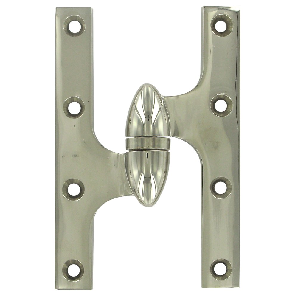 Deltana Solid Brass 6" x 4" Left Handed Olive Knuckle Door Hinge (Sold Individually) in Polished Nickel