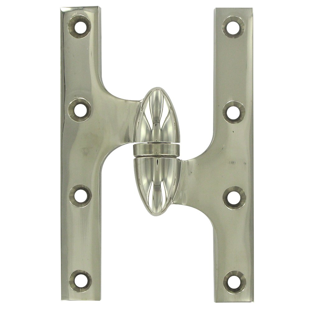 Deltana Solid Brass 6" x 4" Right Handed Olive Knuckle Door Hinge (Sold Individually) in Polished Nickel