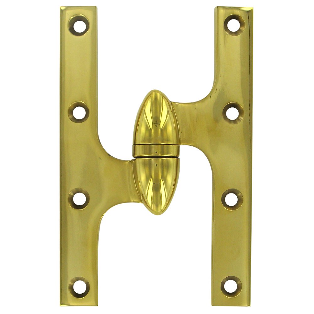Deltana Solid Brass 6" x 4" Left Handed Olive Knuckle Door Hinge (Sold Individually) in Polished Brass Unlacquered
