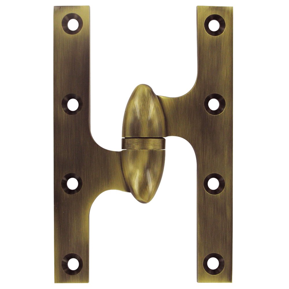 Deltana Solid Brass 6" x 4" Left Handed Olive Knuckle Door Hinge (Sold Individually) in Antique Brass