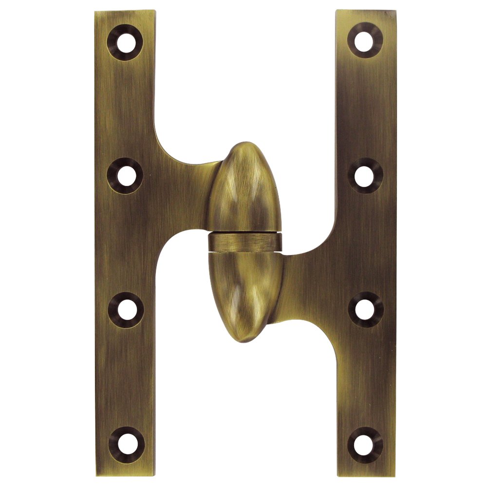Deltana Solid Brass 6" x 4" Right Handed Olive Knuckle Door Hinge (Sold Individually) in Antique Brass