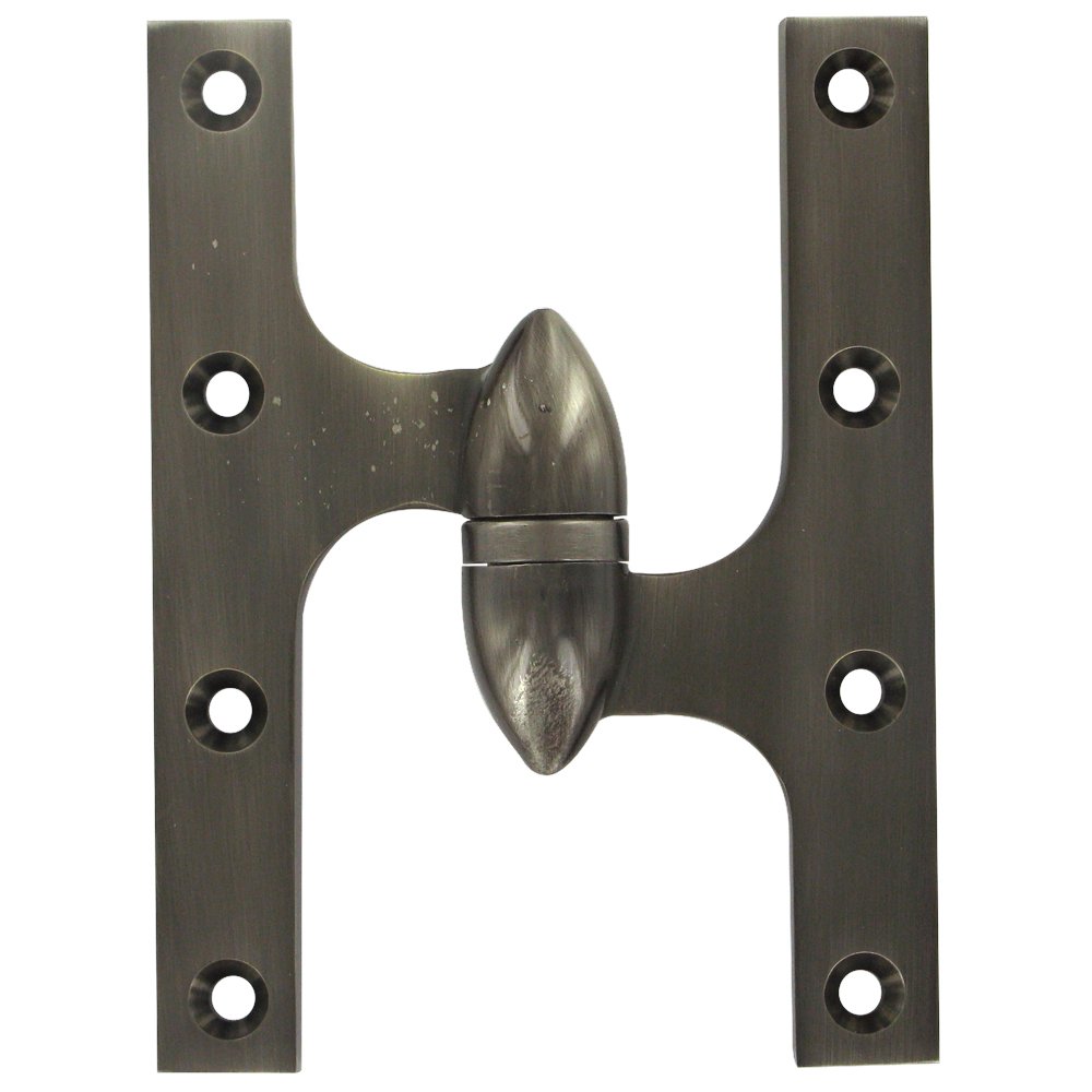 Deltana Solid Brass 6" x 4 1/2" Right Handed Olive Knuckle Door Hinge (Sold Individually) in Antique Nickel