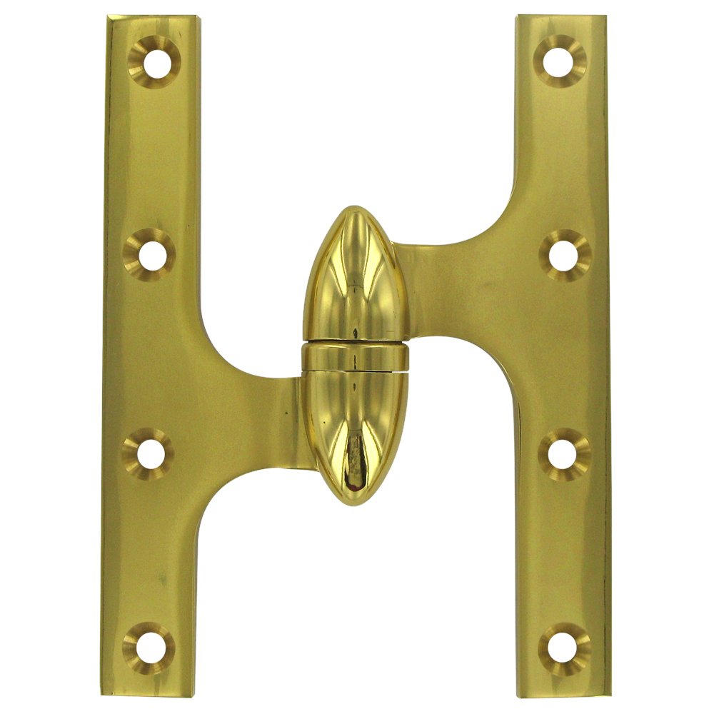 Deltana Solid Brass 6" x 4 1/2" Left Handed Olive Knuckle Door Hinge (Sold Individually) in Polished Brass