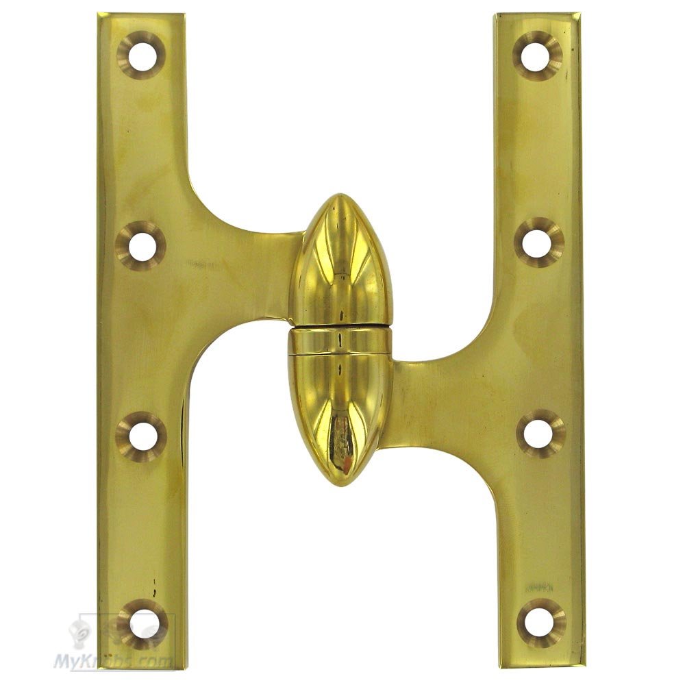 Deltana Solid Brass 6" x 4 1/2" Right Handed Olive Knuckle Door Hinge (Sold Individually) in Polished Brass Unlacquered
