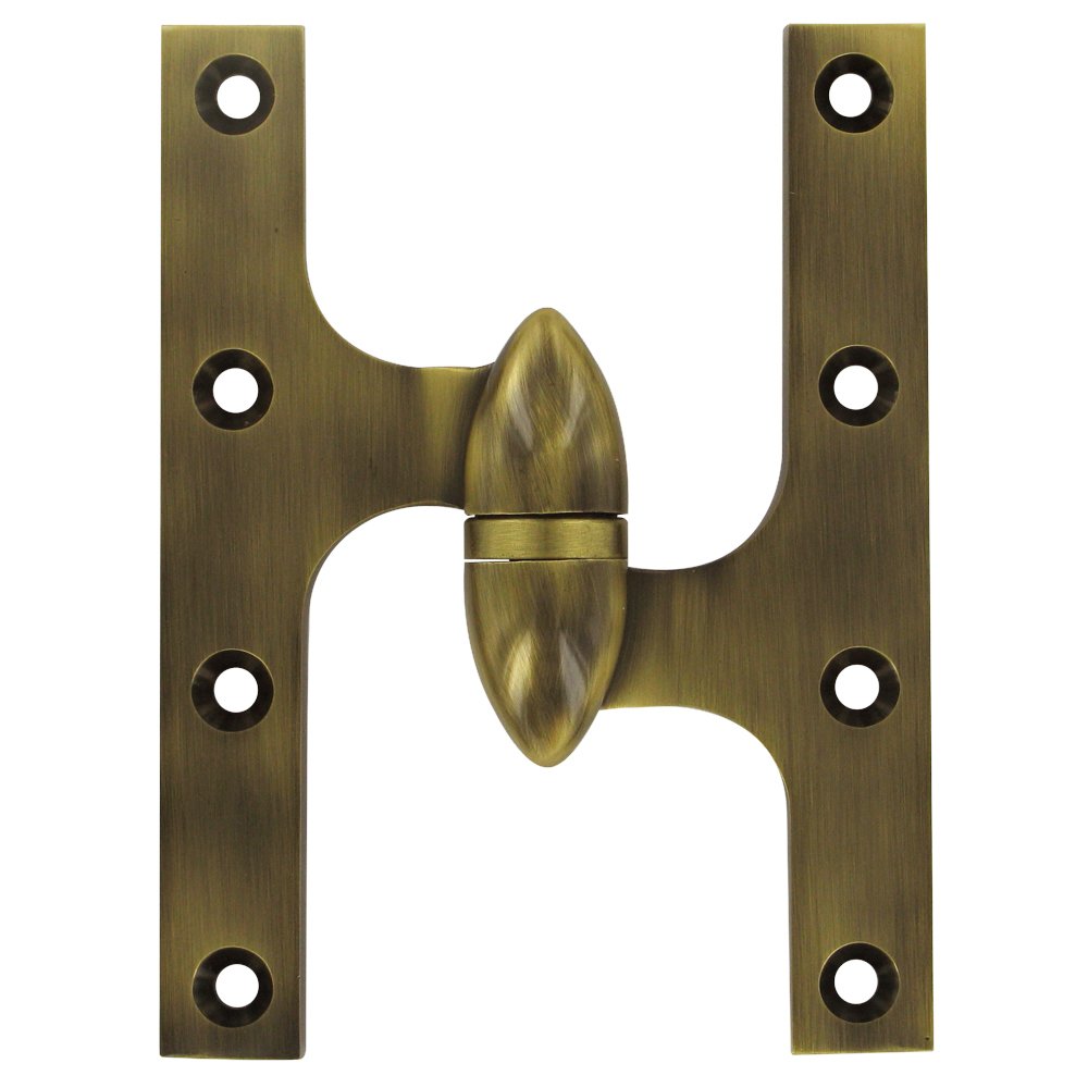Deltana Solid Brass 6" x 4 1/2" Right Handed Olive Knuckle Door Hinge (Sold Individually) in Antique Brass