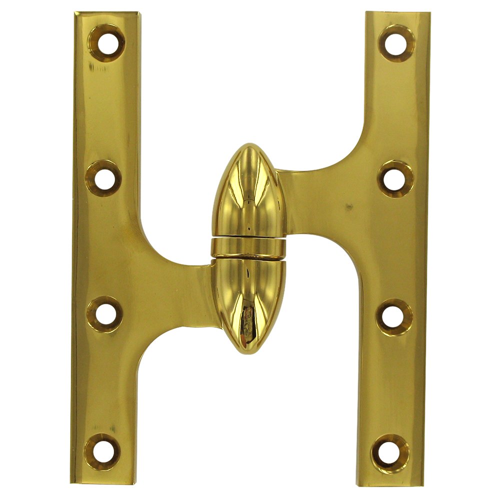 Deltana Solid Brass 6" x 4 1/2" Left Handed Olive Knuckle Door Hinge (Sold Individually) in PVD Brass
