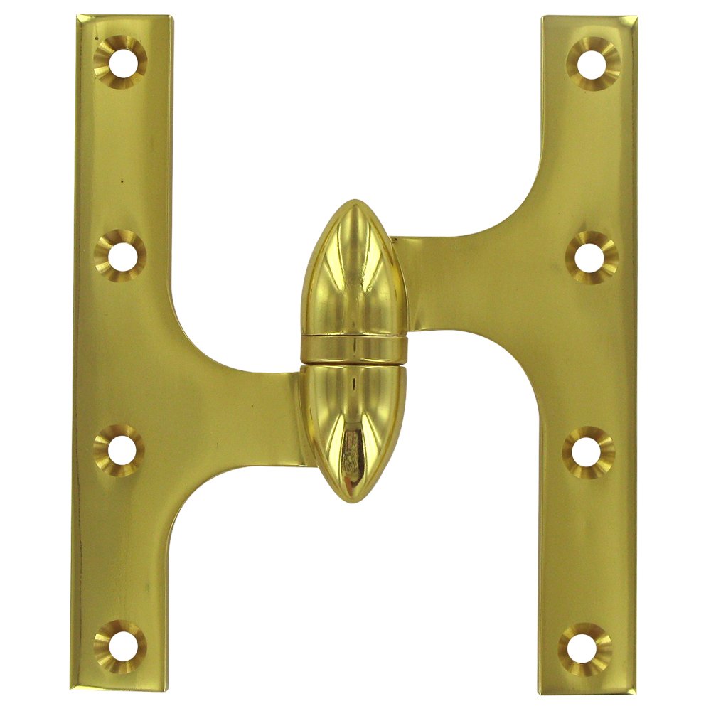 Deltana Solid Brass 6" x 5" Left Handed Olive Knuckle Door Hinge (Sold Individually) in Polished Brass