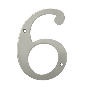 Deltana Solid Brass 6" Residential House Number 6 in Brushed Nickel
