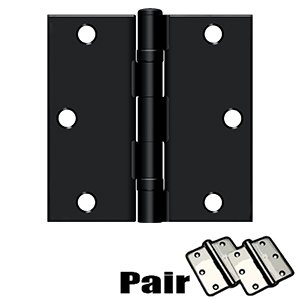 Deltana 3 1/2" x 3 1/2" Residential Ball Bearing Square Door Hinge (Sold as a Pair) in Paint Black