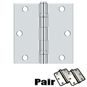 Deltana 3 1/2" x 3 1/2" Residential Ball Bearing Square Door Hinge (Sold as a Pair) in Polished Chrome