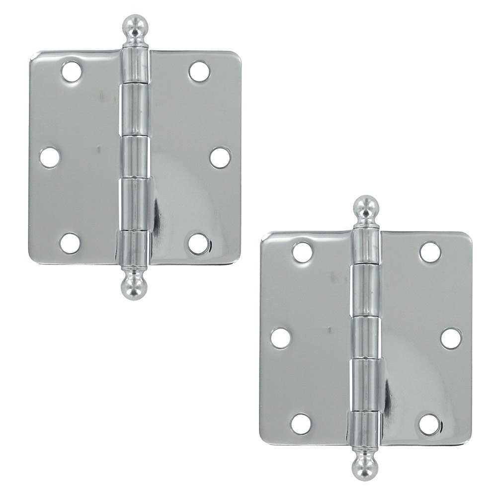 Deltana 3 1/2" x 3 1/2" 1/4" Radius/Residential Door Hinge with Ball Tips (Sold as a Pair) in Polished Chrome