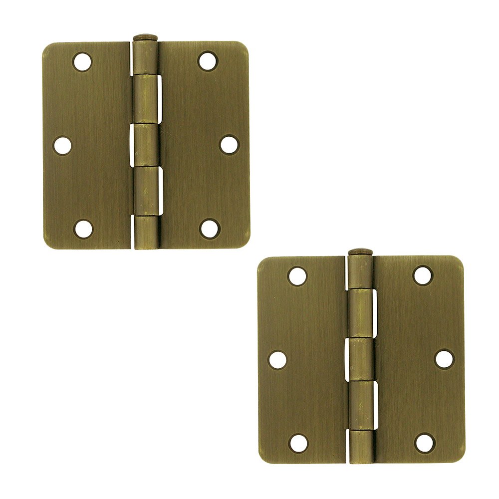 Deltana 3 1/2" x 3 1/2" 1/4" Radius/Residential Door Hinge (Sold as a Pair) in Antique Brass
