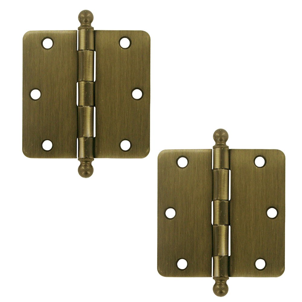Deltana 3 1/2" x 3 1/2" 1/4" Radius/Residential Door Hinge with Ball Tips (Sold as a Pair) in Antique Brass