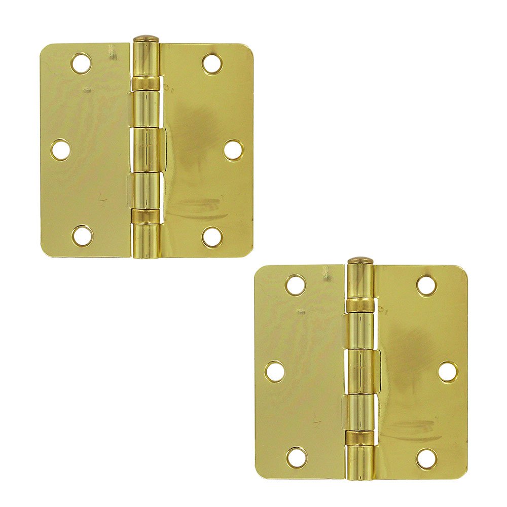 Deltana 3 1/2" x 3 1/2" 1/4" Radius/Residential/Ball Bearing Door Hinge (Sold as a Pair) in Polished Brass