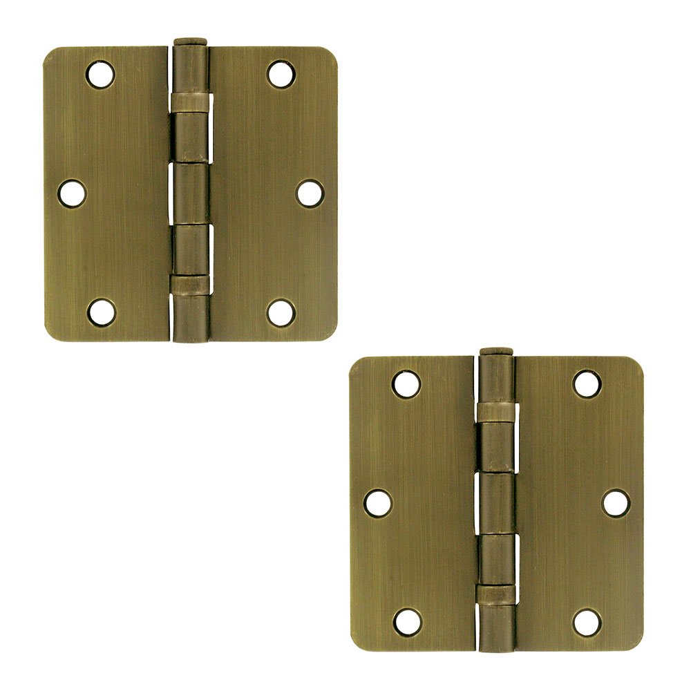 Deltana 3 1/2" x 3 1/2" 1/4" Radius/Residential/Ball Bearing Door Hinge (Sold as a Pair) in Antique Brass