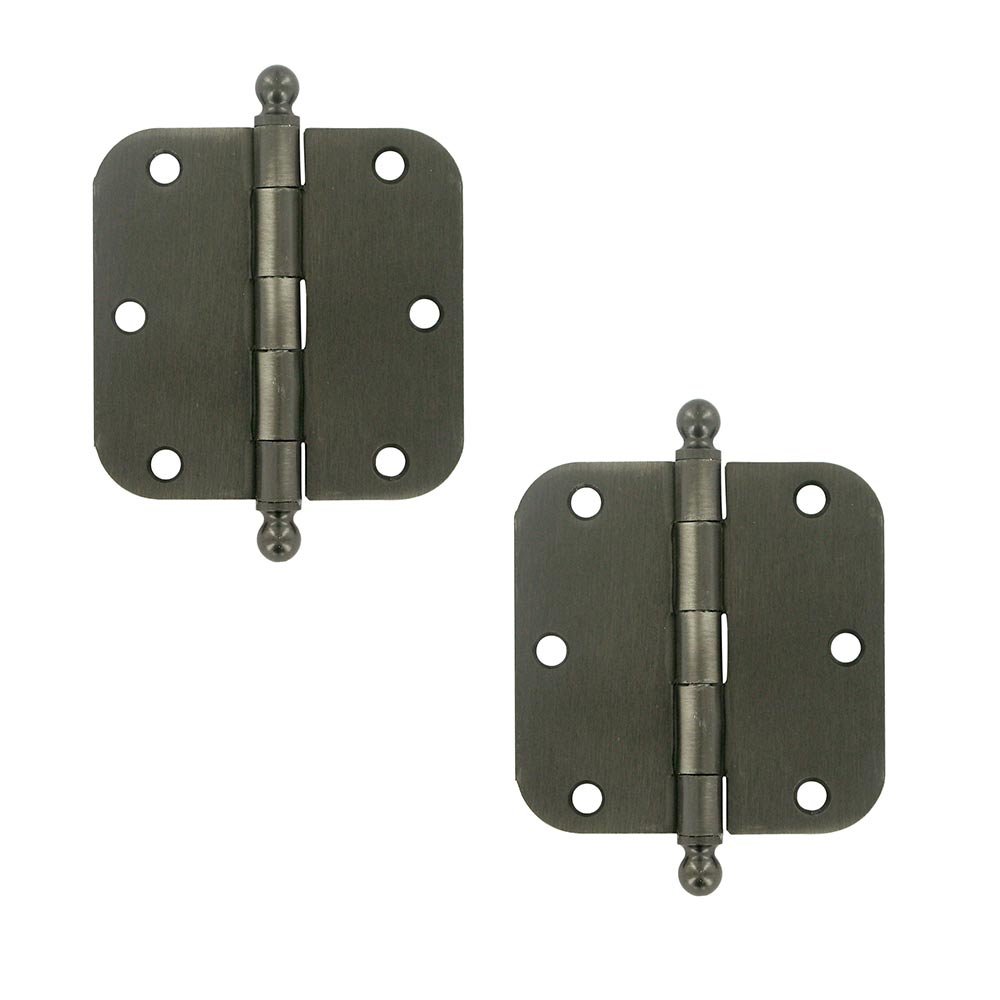 Deltana 3 1/2" x 3 1/2" 5/8" Radius/Heavy Duty Door Hinge with Ball Tips (Sold as a Pair) in Antique Nickel