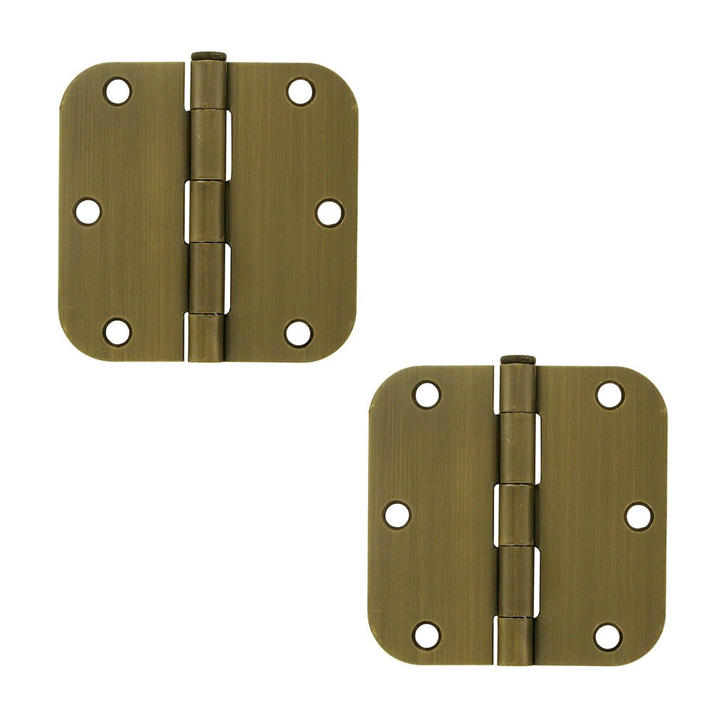 Deltana 3 1/2" x 3 1/2" 5/8" Radius/Residential Door Hinge (Sold as a Pair) in Antique Brass