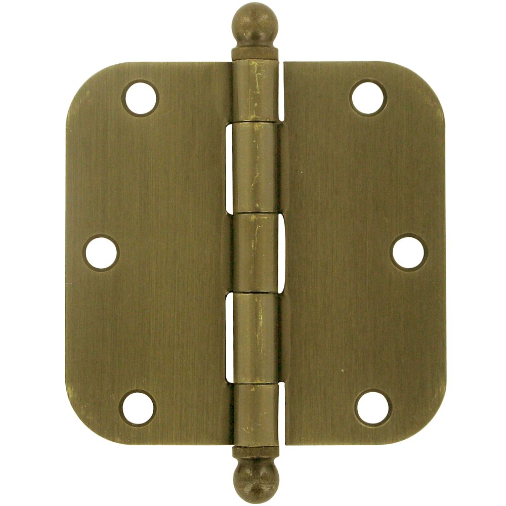 Deltana 3 1/2" x 3 1/2" 5/8" Radius/Heavy Duty Door Hinge with Ball Tips (Sold as a Pair) in Antique Brass