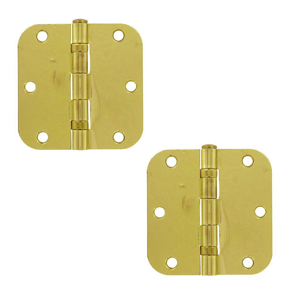 Deltana 3 1/2" x 3 1/2" 5/8" Radius/Ball Bearing Door Hinge (Sold as a Pair) in Polished Brass
