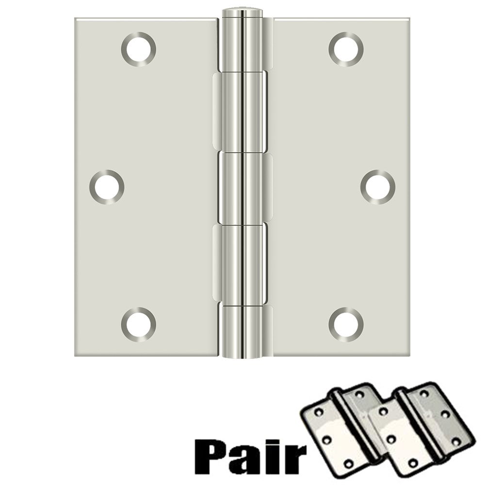 Deltana 3 1/2"x 3 1/2" Square Hinge (Sold as Pair) in Polished Nickel