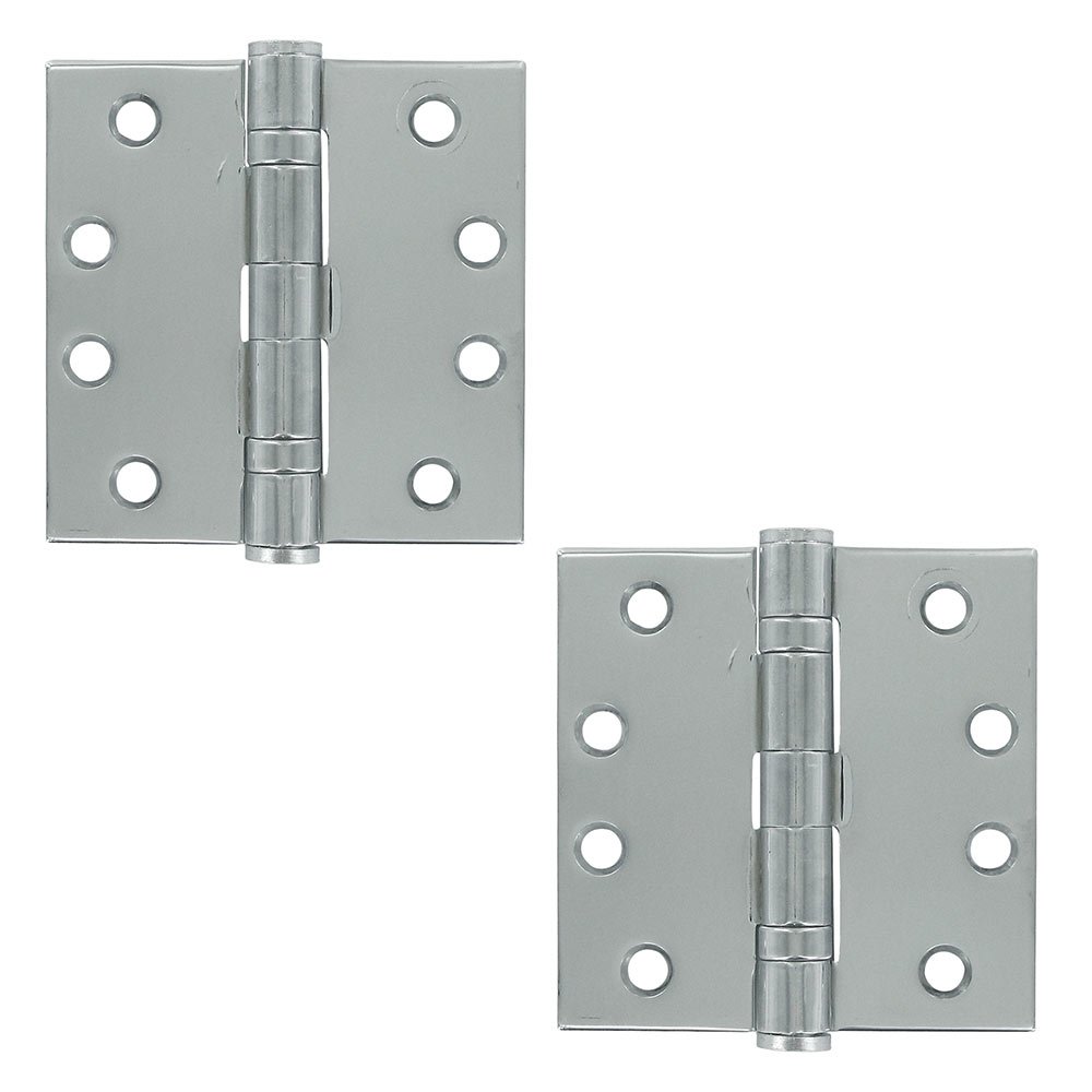 Deltana 4" x 4" 2 Ball Bearing/Heavy Duty Square Door Hinge (Sold as a Pair) in Polished Chrome