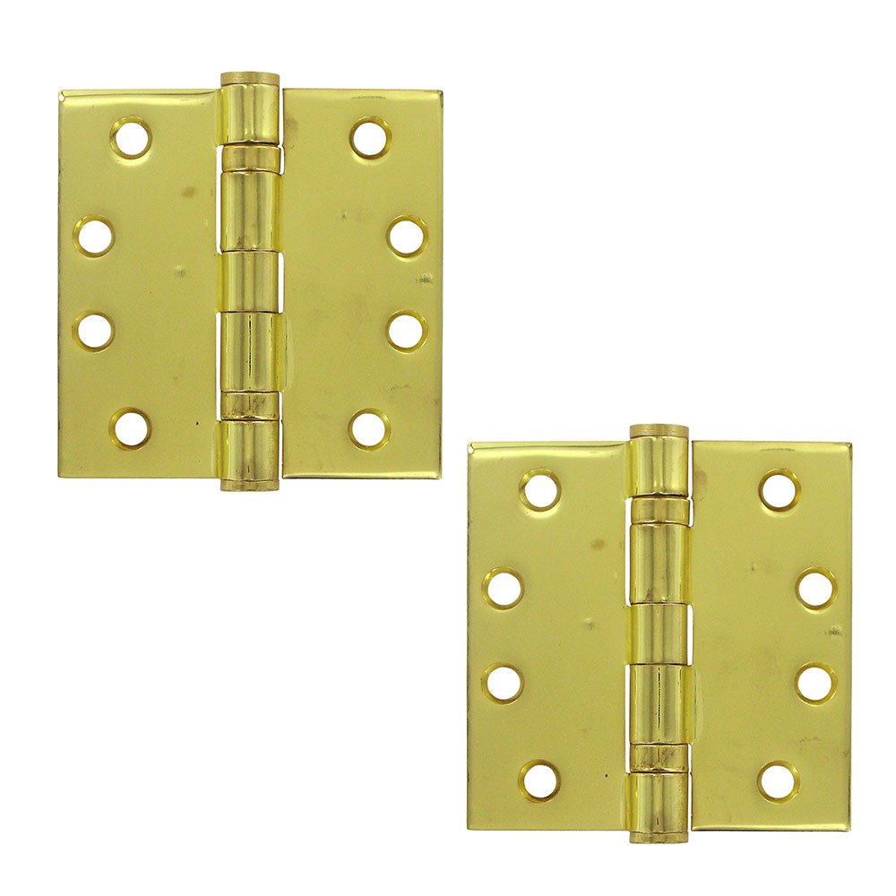 Deltana 4" x 4" 2 Ball Bearing/Heavy Duty Square Door Hinge (Sold as a Pair) in Polished Brass