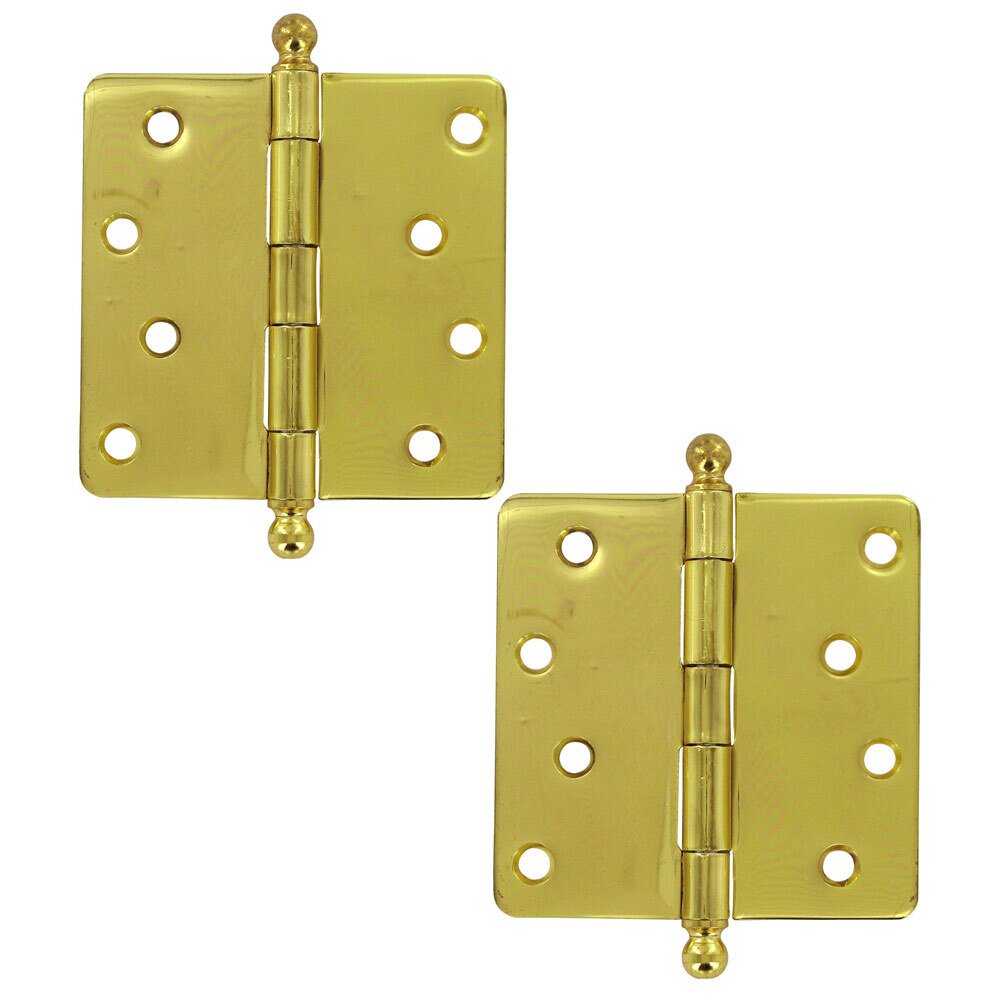 Deltana 4" x 4" 1/4" Radius/Residential Door Hinge with Ball Tips (Sold as a Pair) in Polished Brass