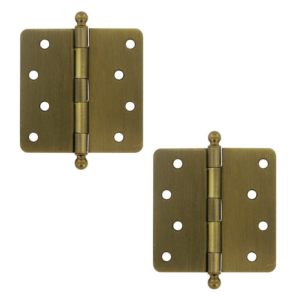 Deltana 4" x 4" 1/4" Radius/Residential Door Hinge with Ball Tips (Sold as a Pair) in Antique Brass