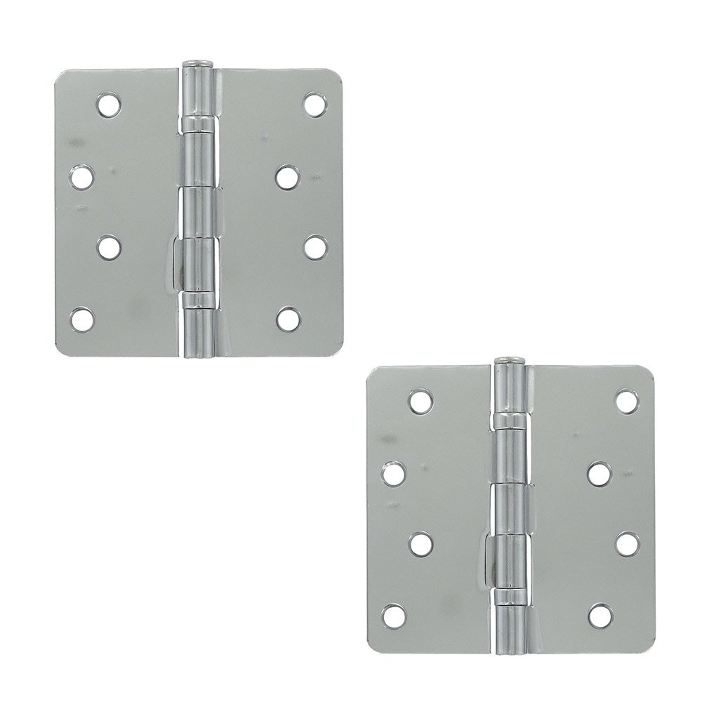 Deltana 4" x 4" 1/4" Radius/2 Ball Bearing/Residential Door Hinge (Sold as a Pair) in Polished Chrome