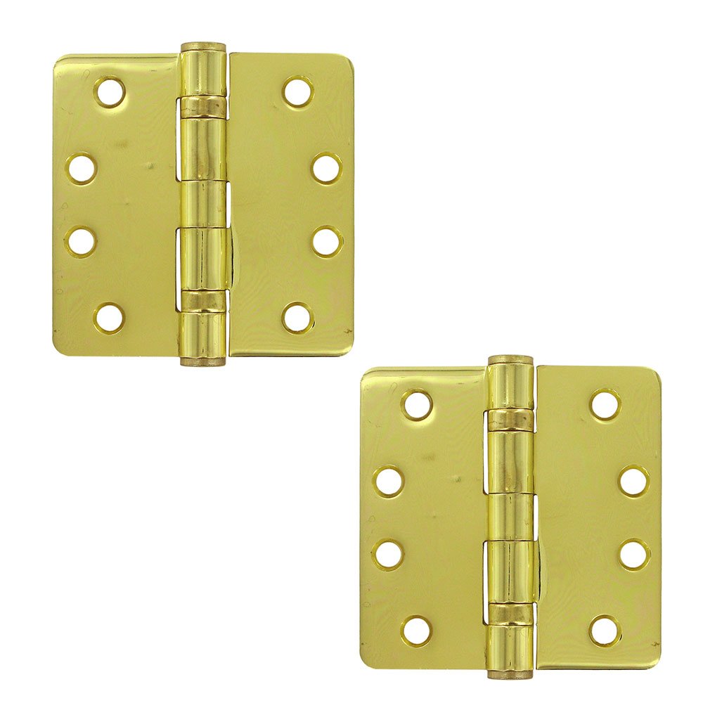 Deltana 4" x 4" 1/4" Radius/2 Ball Bearing/Heavy Duty Door Hinge (Sold as a Pair) in Polished Brass