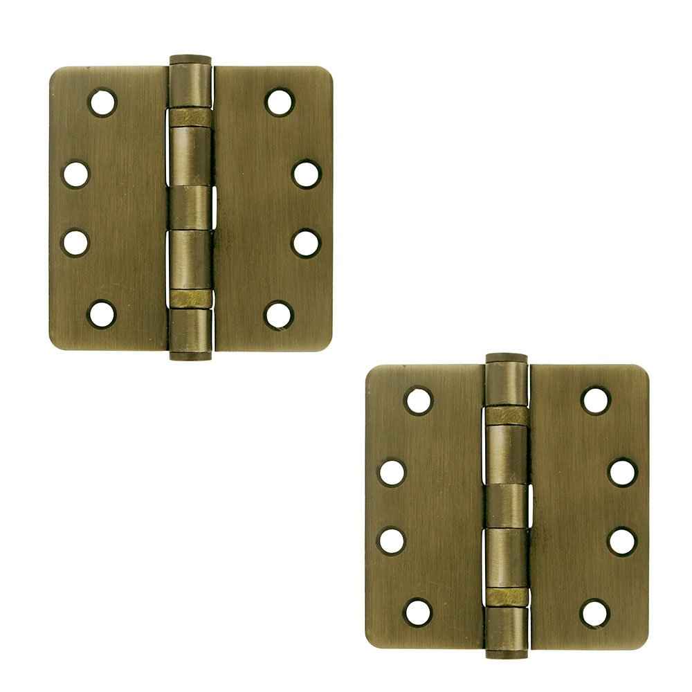 Deltana 4" x 4" 1/4" Radius/2 Ball Bearing/Heavy Duty Door Hinge (Sold as a Pair) in Antique Brass