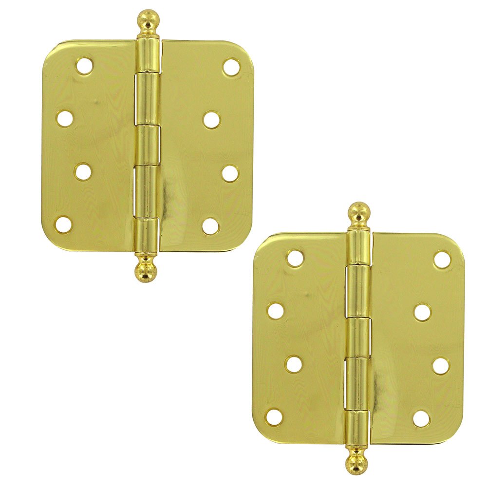 Deltana 4" x 4" 5/8" Radius/Residential Door Hinge with Ball Tips (Sold as a Pair) in Polished Brass