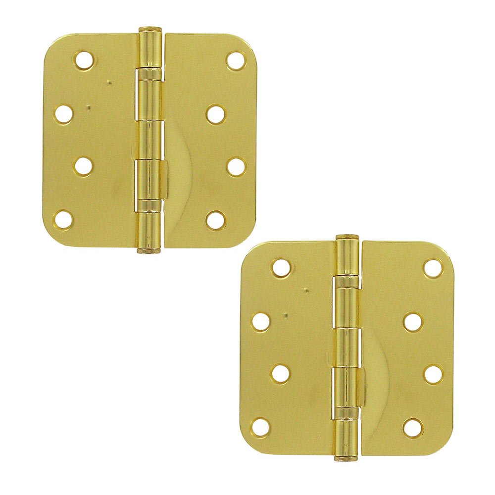 Deltana 4" x 4" 5/8" Radius/2 Ball Bearing/Residential Door Hinge (Sold as a Pair) in Polished Brass