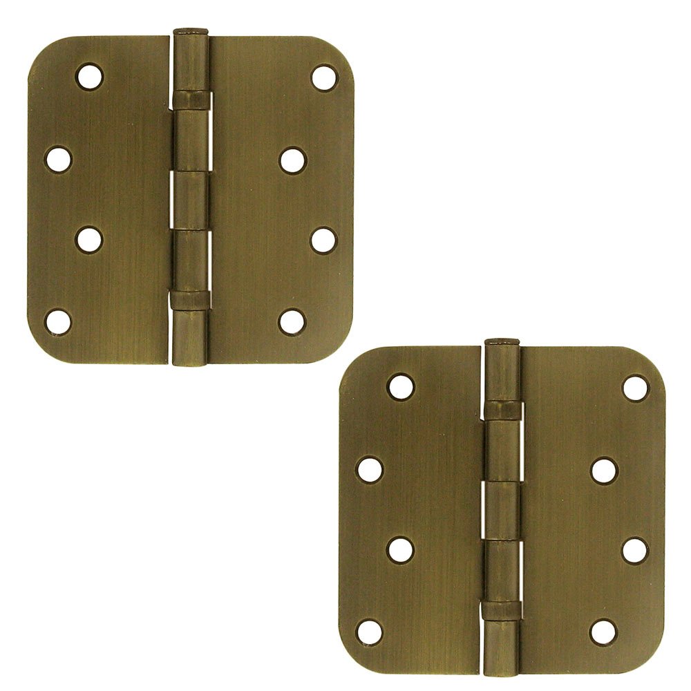 Deltana 4" x 4" 5/8" Radius/2 Ball Bearing/Residential Door Hinge (Sold as a Pair) in Antique Brass