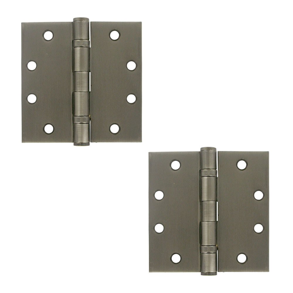 Deltana 4 1/2" x 4 1/2" 2 Ball Bearing/Heavy Duty Square Door Hinge (Sold as a Pair) in Antique Nickel