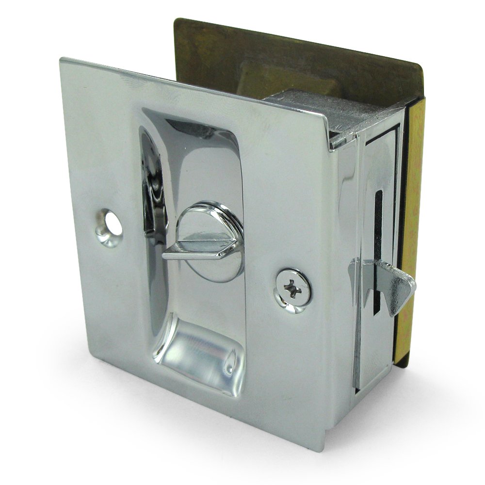 Deltana Solid Brass 2 1/2" x 2 3/4" Privacy Pocket Lock in Polished Brass and Polished Chrome