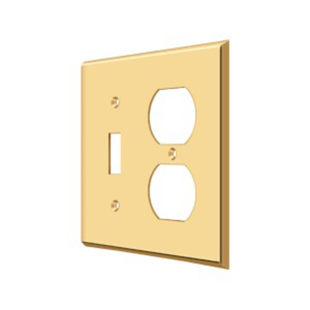 Deltana Solid Brass Single Toggle/Single Duplex Outlet Combination Switchplate in PVD Brass