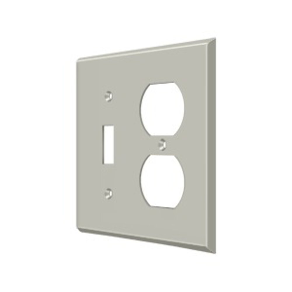 Deltana Solid Brass Single Toggle/Single Duplex Outlet Combination Switchplate in Brushed Nickel