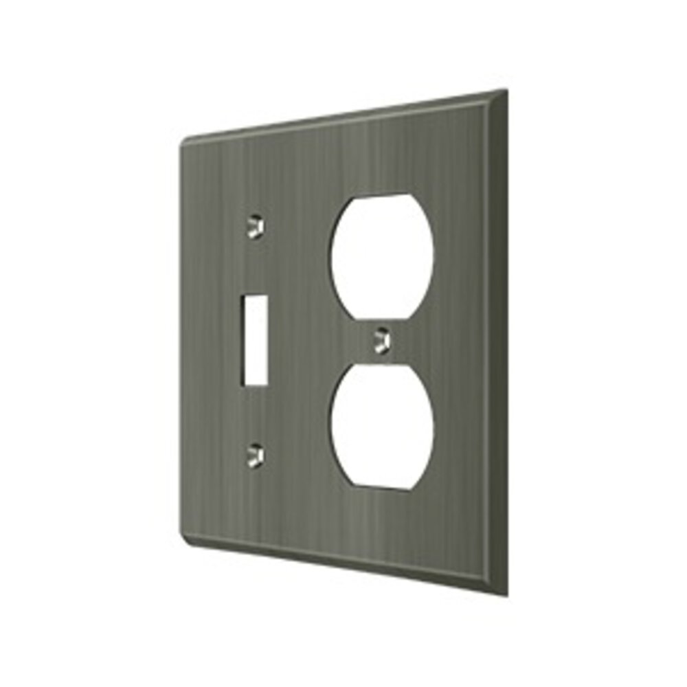 Deltana Solid Brass Single Toggle/Single Duplex Outlet Combination Switchplate in Antique Nickel