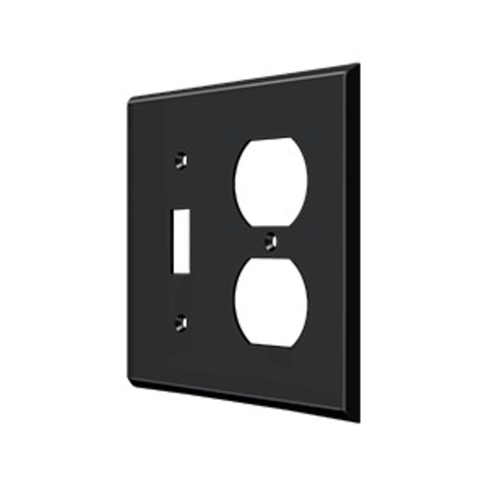 Deltana Solid Brass Single Toggle/Single Duplex Outlet Combination Switchplate in Paint Black