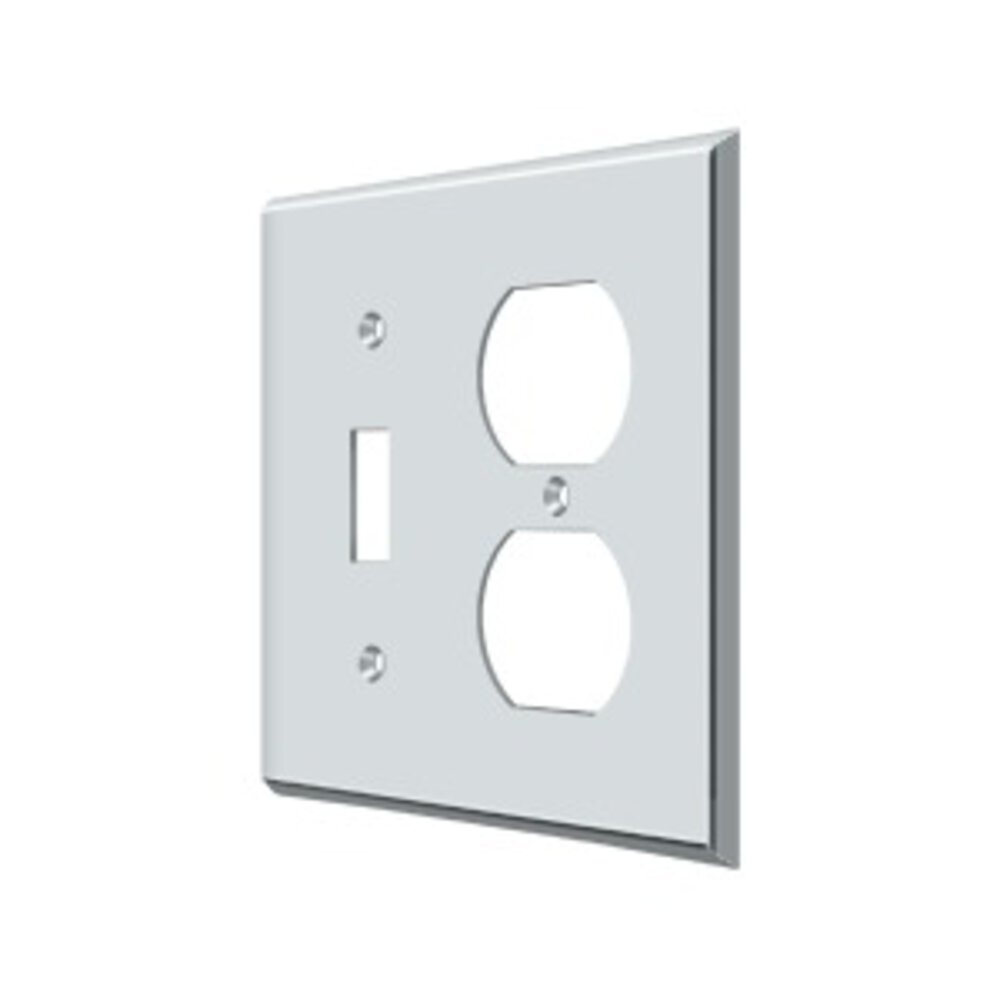 Deltana Solid Brass Single Toggle/Single Duplex Outlet Combination Switchplate in Polished Chrome