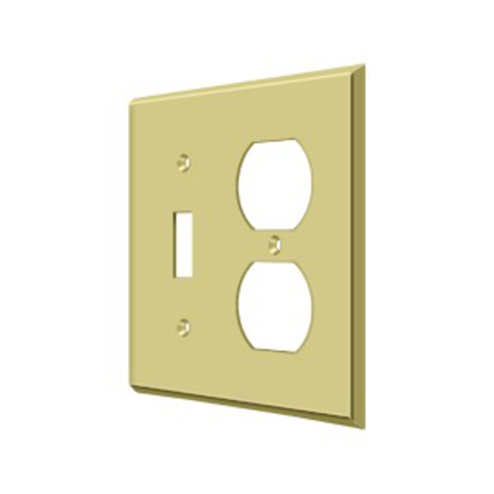 Deltana Solid Brass Single Toggle/Single Duplex Outlet Combination Switchplate in Polished Brass