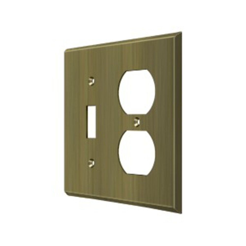 Deltana Solid Brass Single Toggle/Single Duplex Outlet Combination Switchplate in Antique Brass