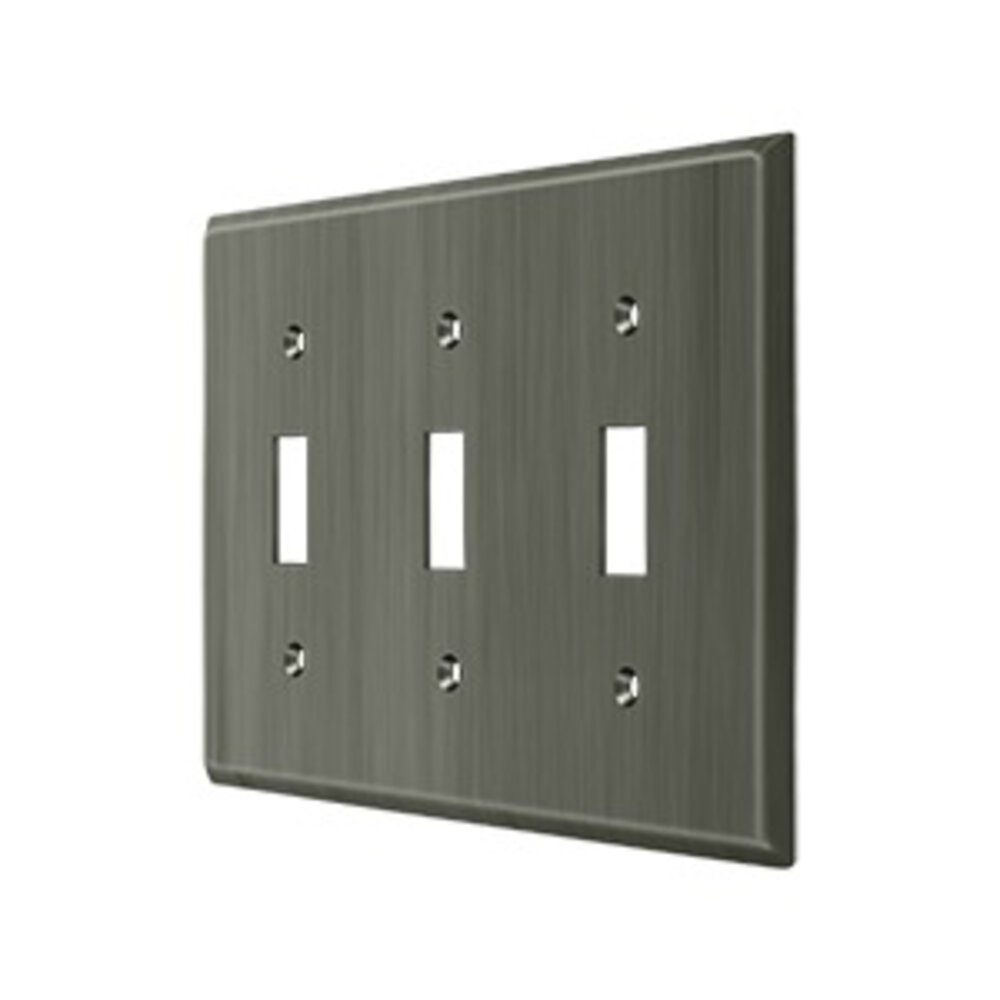 Deltana Solid Brass Triple Toggle Switchplate in Antique Nickel