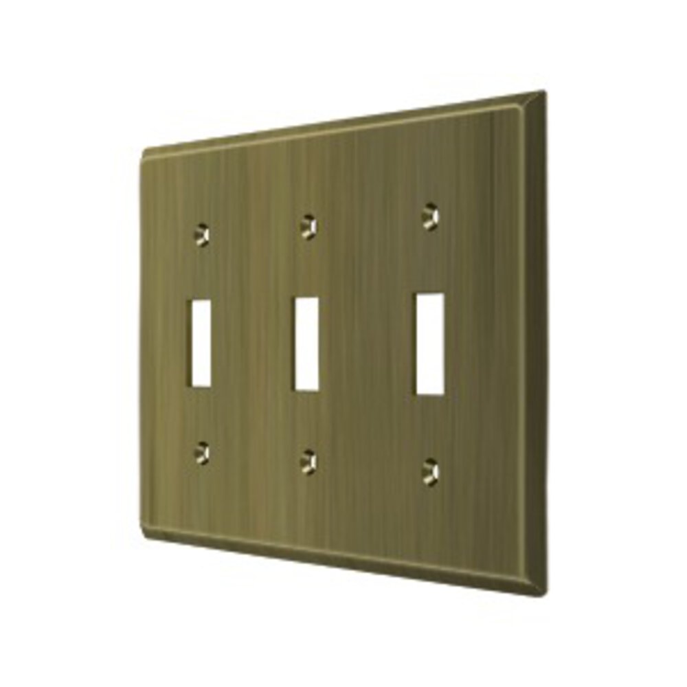 Deltana Solid Brass Triple Toggle Switchplate in Antique Brass