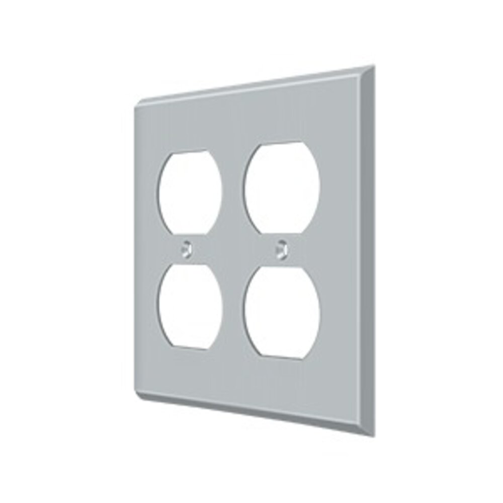 Deltana Solid Brass Double Duplex Outlet Switchplate in Brushed Chrome