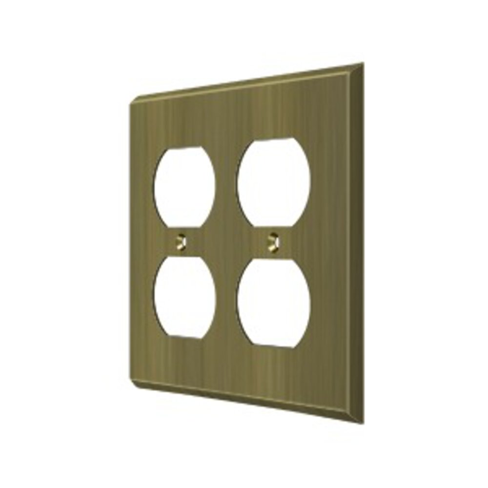 Deltana Solid Brass Double Duplex Outlet Switchplate in Antique Brass