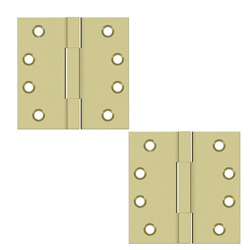 Deltana Solid Brass 4" x 4" Standard Square Knuckle Door Hinge (Sold as a Pair) in Unlacquered Brass